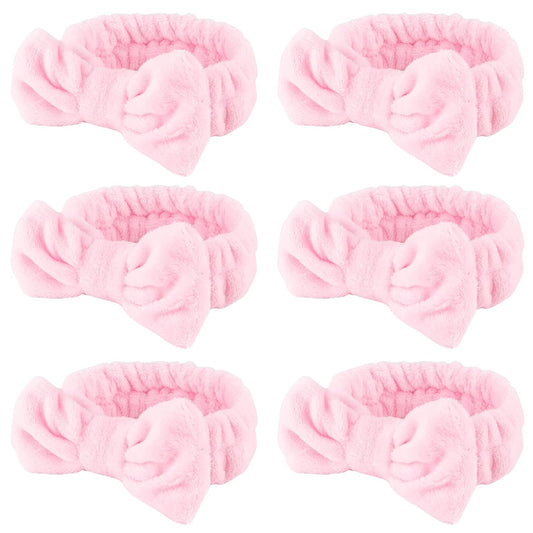 WHAVEL 6 Pack Pink Spa Headband for Washing Face, Skincare Headbands Microfiber Pink Party Favors Sleepover (Type 14)