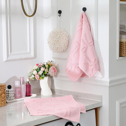 FuWeave 2 Pcs Pink Hand Towels for Bathroom Coquette Bow Hand Towels 100% Cotton Absorbent Decorative Jacquard Weave Bath Decor Preppy Bathroom Decor Gift, 13.7 x 29.5 Inch