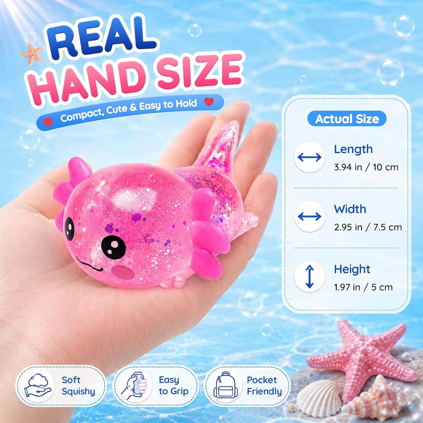 Axolotl Squishy Stress Ball,Soft Slow Rising Stress Relief Toy,Cute Slow Rising Fidget Toy for Stress Relief,Anxiety Sensory Gifts for Birthday Party Favors(Pink)