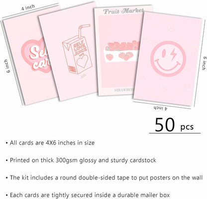 Pink Wall Collage Kit - Aesthetic Posters, Dorm Room Decor for Teen Girl (50pcs 4x6 inch)