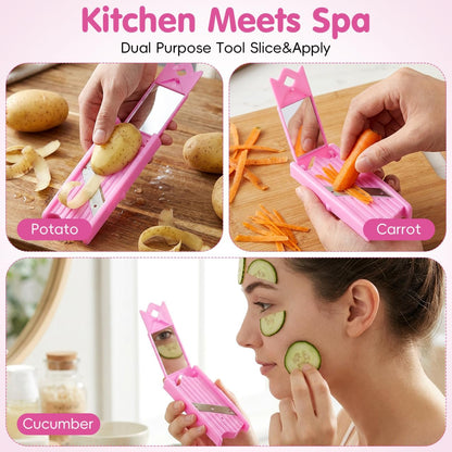 Unomor Cucumber Slicer Tool Facial Mask Cucumber Cutter with Mirror Abs Veggie Slicer for Thin Slices Diy Skincare Fruit and Vegetable Prep Pink 4.72 X 2.08 X 0.59 in