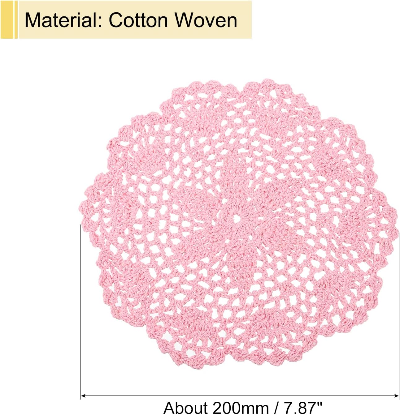 uxcell Crochet Doilies, 4Pcs 8" - Handmade Crochet Cotton Coaster, Round Lace Placemats with Floral Patterns for Wedding Party Decoration (Pink)