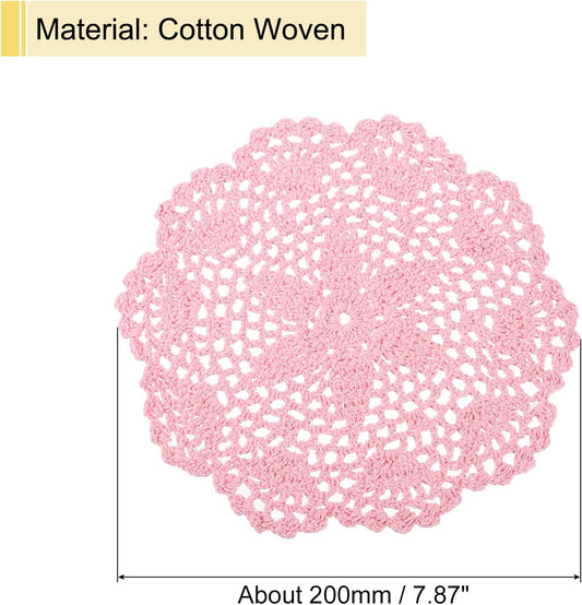 uxcell Crochet Doilies, 4Pcs 8" - Handmade Crochet Cotton Coaster, Round Lace Placemats with Floral Patterns for Wedding Party Decoration (Pink)