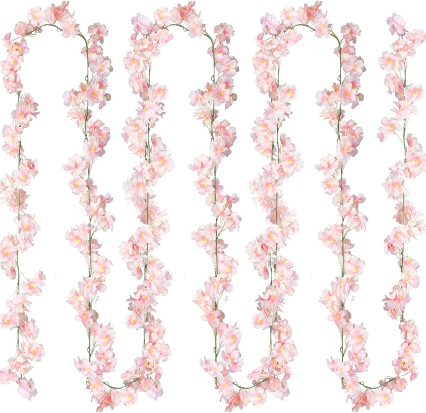 Sggvecsy Cherry Blossom Garland Artificial Cherry Flower Vines 4 Pack Hanging Silk Flowers Garland for Home Wedding Garden Party Arch Office Decor (Pink)