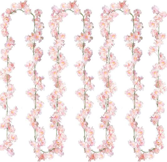 Sggvecsy Cherry Blossom Garland Artificial Cherry Flower Vines 2 Pack Hanging Silk Flowers Garland for Home Wedding Garden Party Arch Office Decor (Pink)