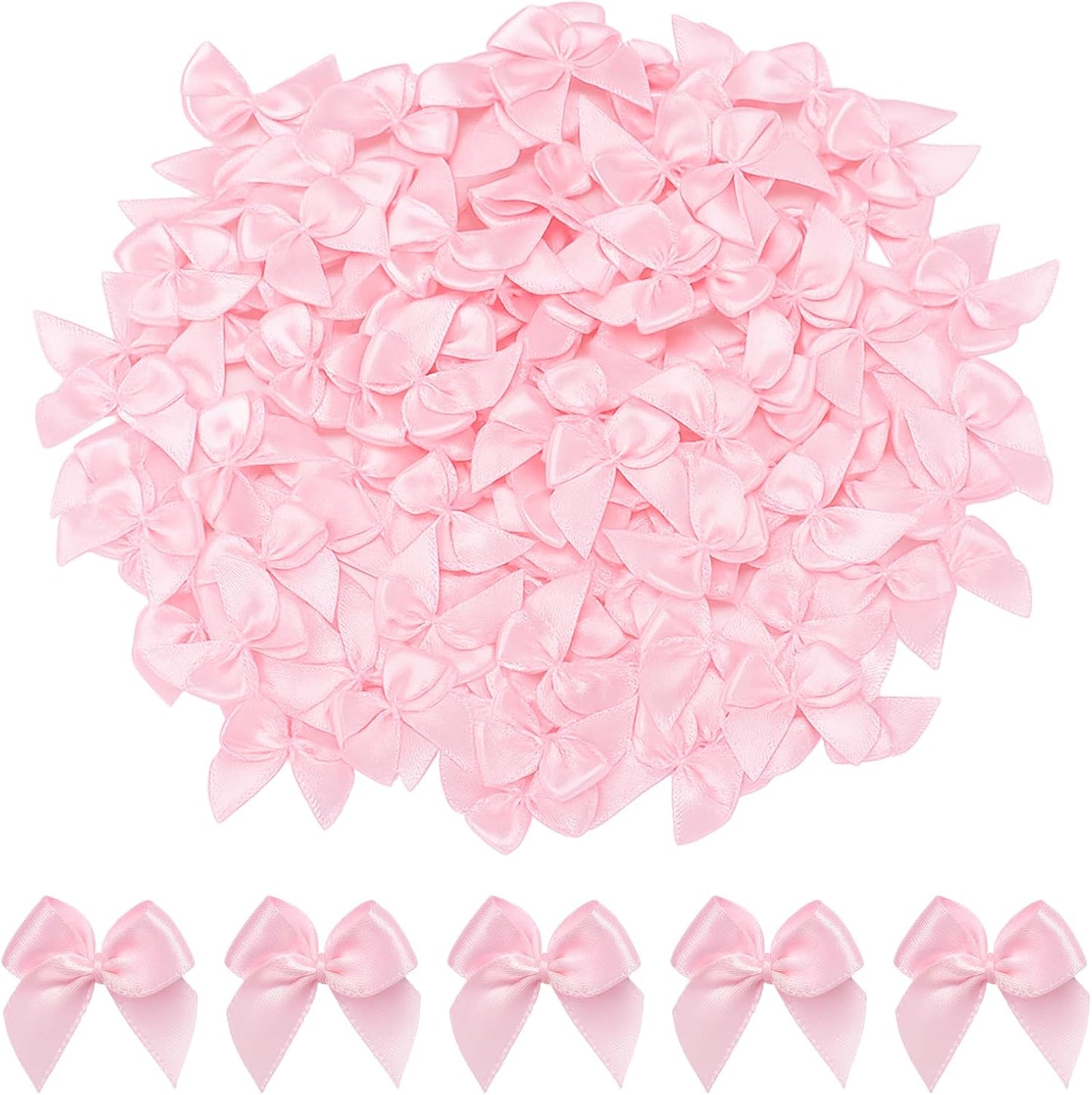 240PCS Mini Pink Bows 1" Pink Satin Ribbon for Crafts Sewing Accessories Baby Showers Weddings Cards Invitations Cake DIY Hair Clothespins