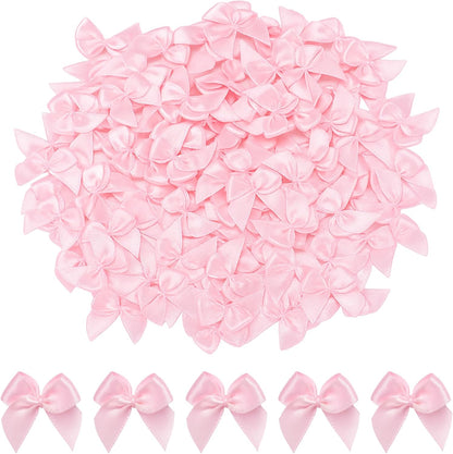 240PCS Mini Pink Bows 1" Pink Satin Ribbon for Crafts Sewing Accessories Baby Showers Weddings Cards Invitations Cake DIY Hair Clothespins
