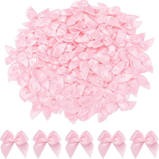 240PCS Mini Pink Bows 1" Pink Satin Ribbon for Crafts Sewing Accessories Baby Showers Weddings Cards Invitations Cake DIY Hair Clothespins