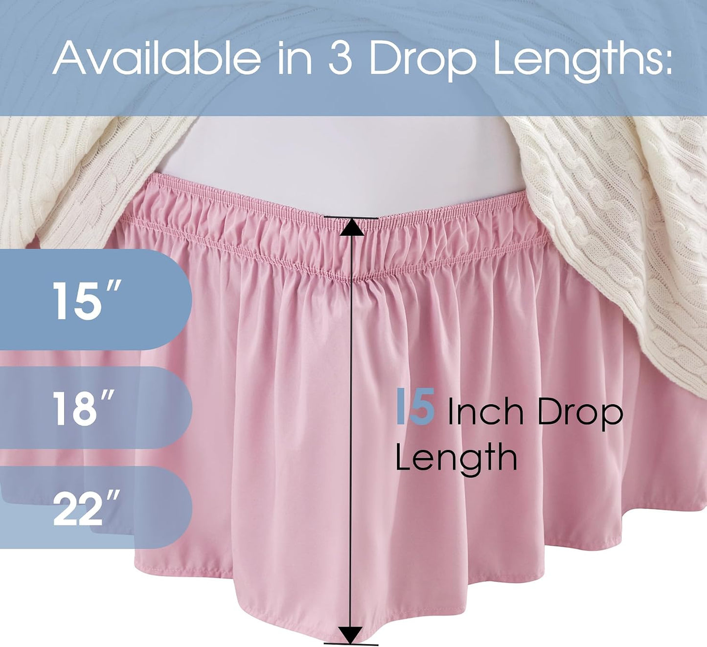 FreshCulture Elastic Wrap-Around Bed Skirt - Twin Bed, 15-Inch Drop, Dusty Pink