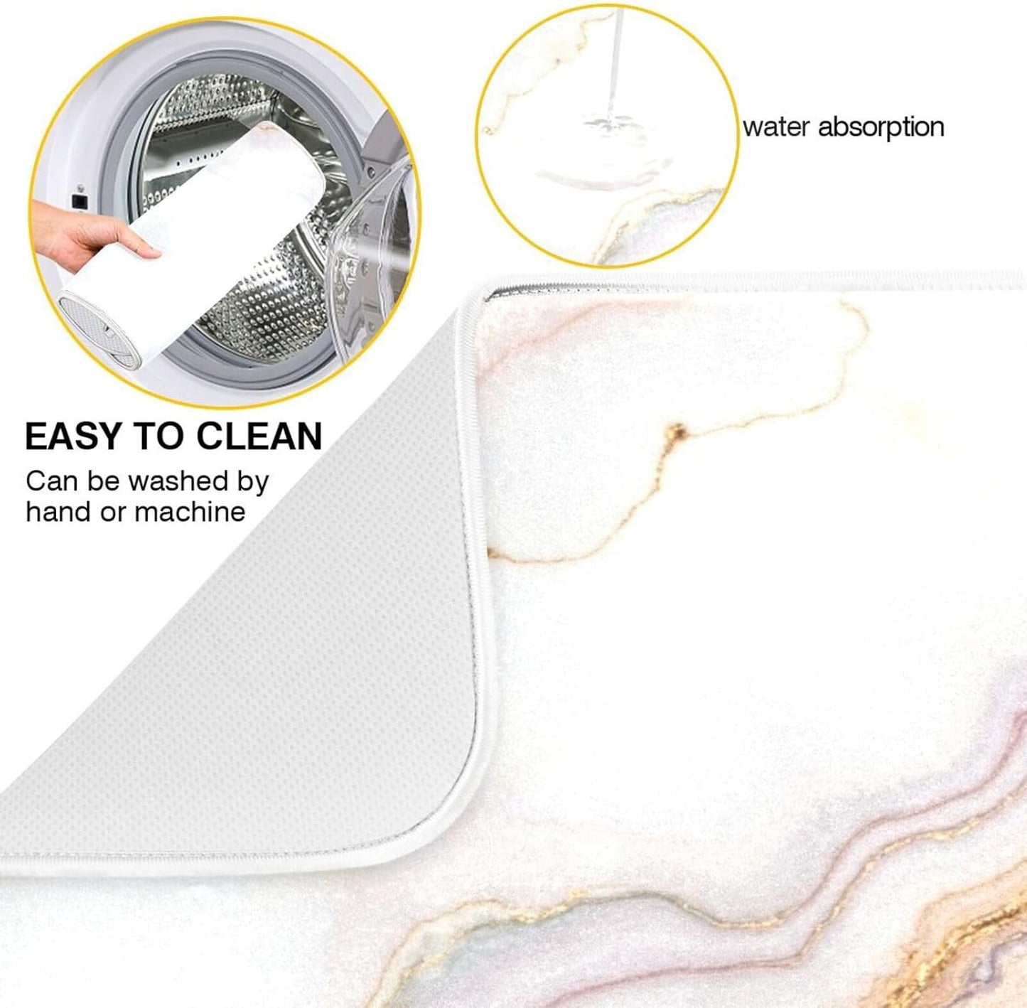 Kcldeci Pink White Marble Dish Drying Mat Dish Drainer Rack Pad Kitchen Counter Mat 18" x 24" Heat Resistant Mat