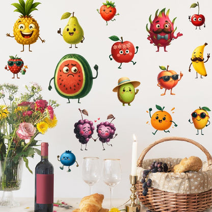 SUPERDANT 15pcs Cartoon Fruits Wall Sticker Pineapple Peach Kitchen Wall Decal Peel and Stick Vinyl Art Decals Home Decor for Dining Room Kids Room Bedroom Livingroom Classroom Decoration Gifts