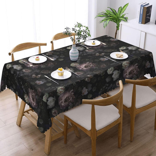 Vintage Floral Tablecloth Rectangle 54 x 72 Inch Spill Proof Wrinkle Resistant Black Pink Flower Rose Gothic Garden Table Cloth Table Cover for Dining Party Indoor Outdoor
