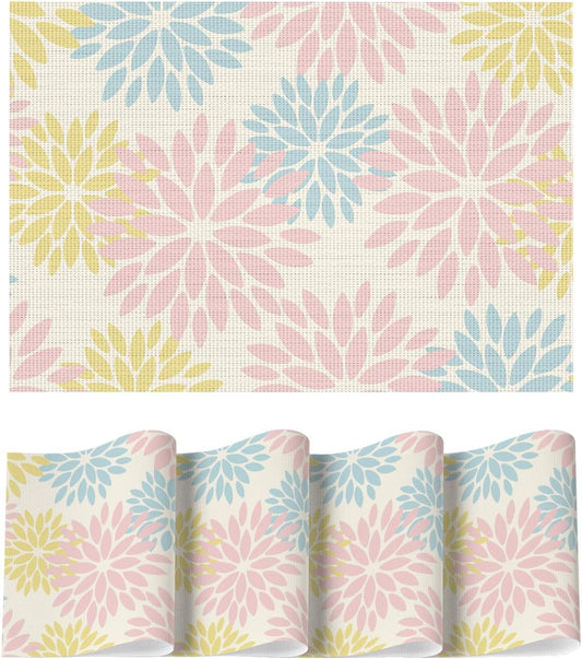 Artoid Mode Floral Vinyl Plastic Placemats Set of 4, 12x18 Inch Washable Non-Slip PVC Place Mats for Party Kitchen Dining Decor, Pink