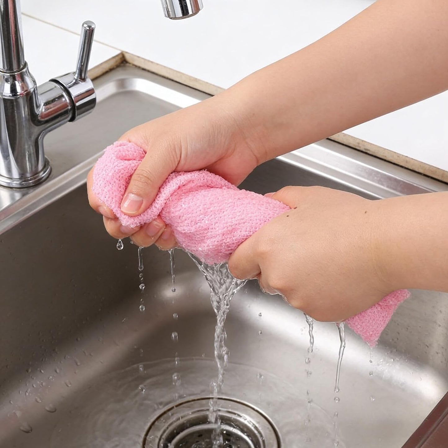Roll Shaped Tear-Away Dish Cloth, High Capacity Pink Towels, Reusable Washable Kitchen Towel Rolls, Super Absorbent and Thick Microfiber Cleaning Cloths for Commercial Washroom