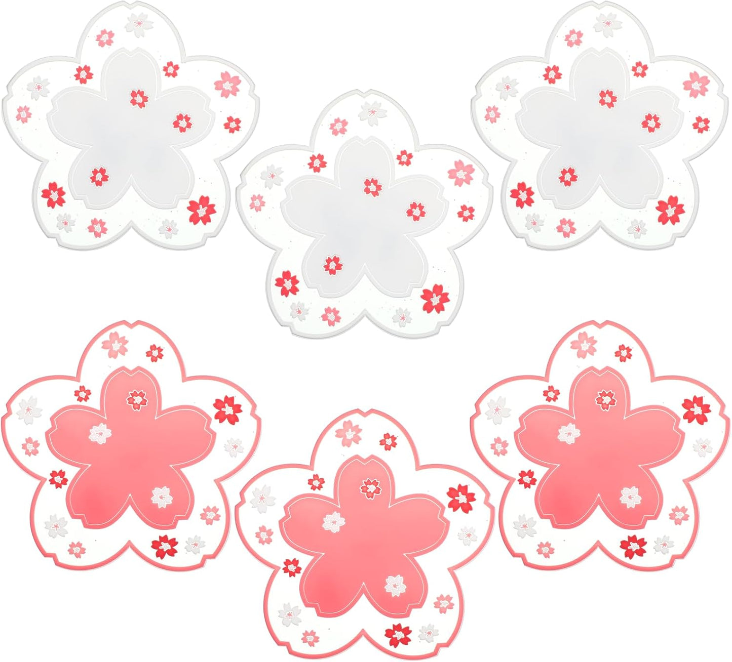 JJUNW 6 PCS Sakura Coffee Cup Mat Kawaii Coaster, White & Pink Silicon Cup Coasters Durable Non-Slip Home Tea Mug for Hot Drinks Table Protection Desk Drink Table Decor