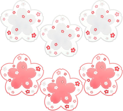 JJUNW 6 PCS Sakura Coffee Cup Mat Kawaii Coaster, White & Pink Silicon Cup Coasters Durable Non-Slip Home Tea Mug for Hot Drinks Table Protection Desk Drink Table Decor