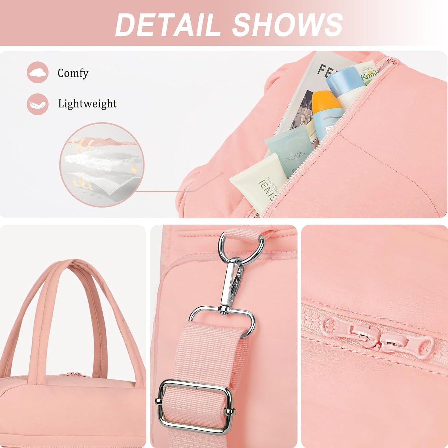 Sports Gym Bag for Women, Lightweight Travel Duffle Bags with Shoe Compartment & Wet Pocket, Weekender Overnight Bag Fitness Workout Bag with Toiletry Bag (Pink)