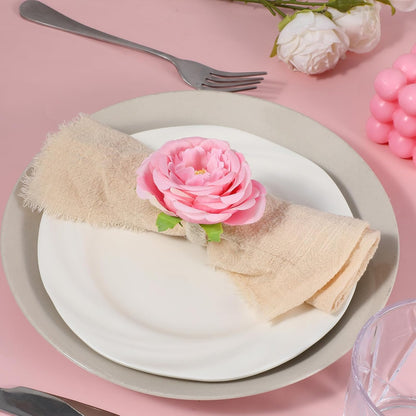 12 Pcs Flower Napkin Rings,Pink Peony Flower Handmade Napkin Holder Rings Table Decorations for Wedding,Fall,Daily Party,Picnics,Banquet,Luncheons,Birthday,Christmas,Valentine's,Thanksgiving