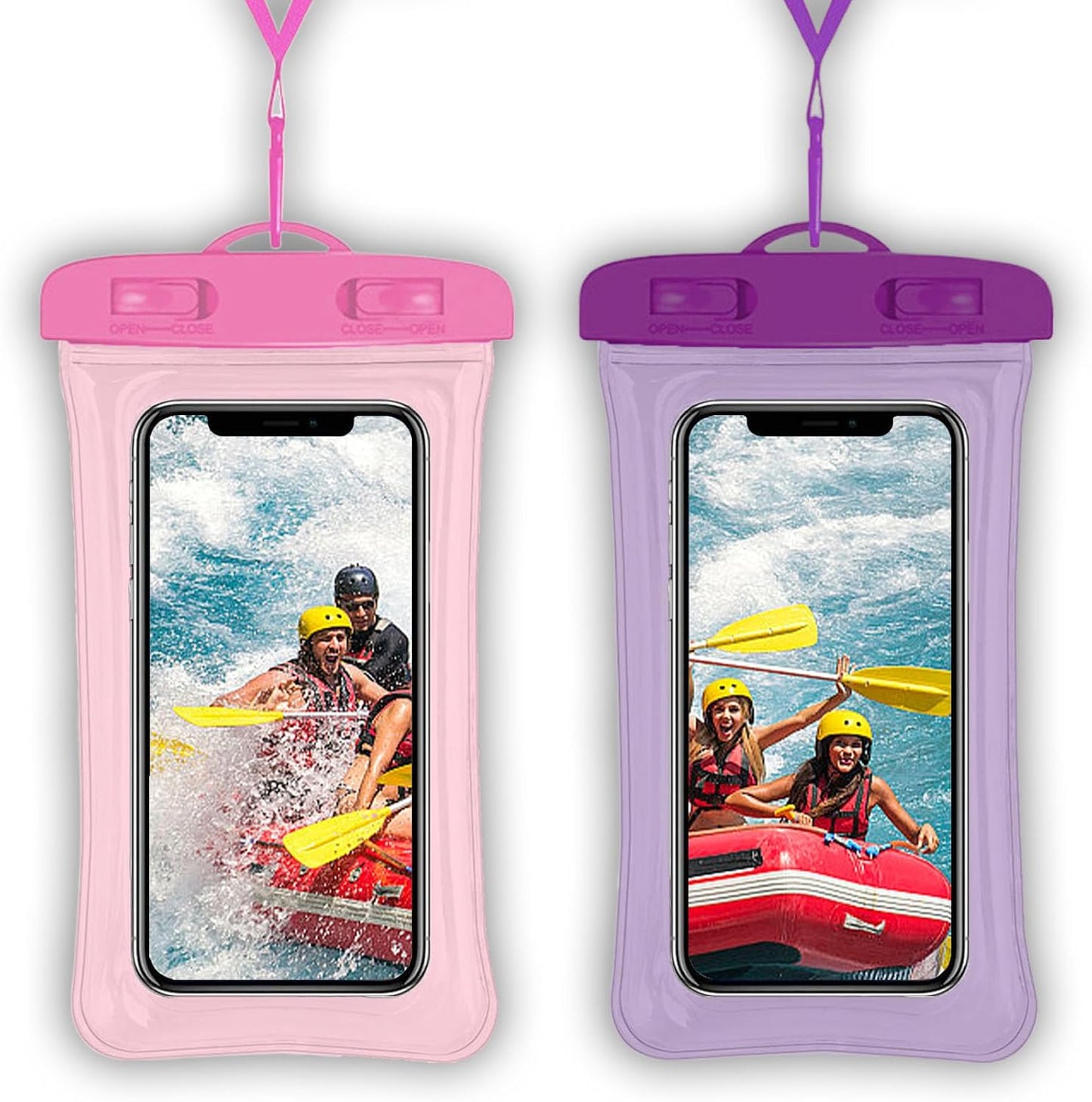 2 Pcs Waterproof Phone Pouch, Universal IPX8 Floating Waterproof Cell Phone Case Dry Bag, Compatible with Most Cell Phone on Market, Waterproof Phone Protector for Beach Swimming (Pink + Purple)
