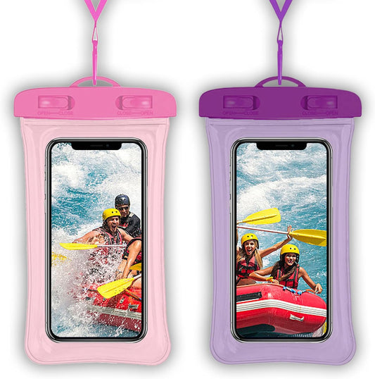 2 Pcs Waterproof Phone Pouch, Universal IPX8 Floating Waterproof Cell Phone Case Dry Bag, Compatible with Most Cell Phone on Market, Waterproof Phone Protector for Beach Swimming (Pink + Purple)