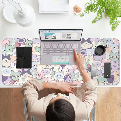 Cute Pink Cat Gaming Desk Mat, Computer Keyboard Large Extended Kawaii Pastel Cat Mouse Pad for Office and Home, 31.5×11.8 Inches, XL