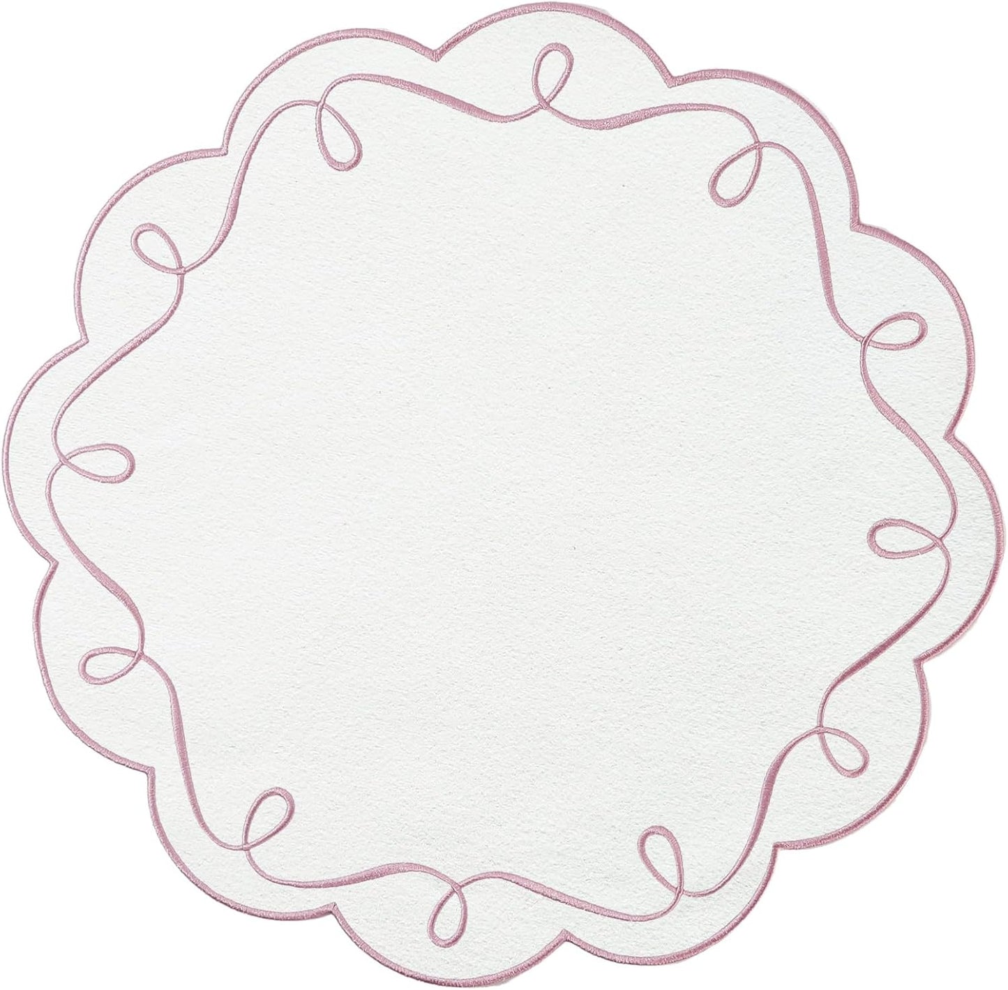 16.5 Inch Ribbon Twirl Embroidery Round Placemats Set of 4, Scalloped Round Table Mats for Party Kitchen Dining Decoration, Pink