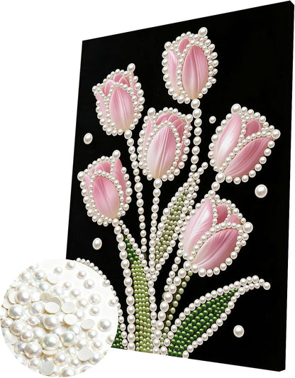 FRANDEK Pink Tulip DIY Pearl Painting Kit, Framed 3D Textured Handmade 30x40cm, Sparkling Gem Art Decor for Living Room, Study, Relaxing Creative Project, Gift for Friends Mother's Day
