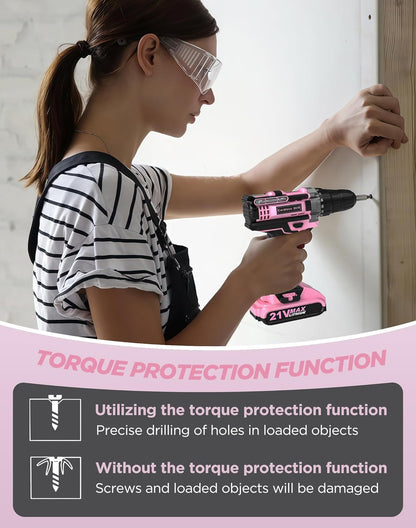 Cordless Drill, 21V Power Drill with Dual 2.0Ah Power Pack and Charger, Power Electric Battery Drills Set, 3/8" Chuck, 25+1 Torque, Compact Drills with 87 Accessories Tool for DIY, Home Repair & Gift
