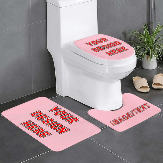 Custom Bathroom Rugs Sets 3 Piece Personalized Bath Rug Set Design Image Logo Text Non Slip Washable Absorbent Floor Mats with U-Shaped Contour Toilet Mat Light-Pink 31.5 x 19.7 Inch