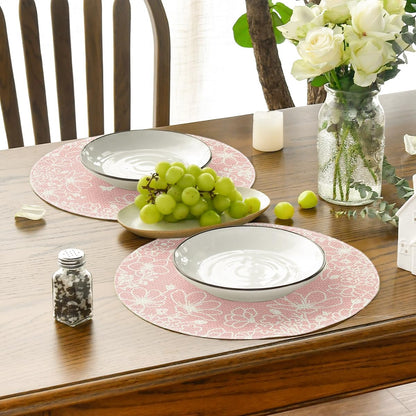 Artoid Mode Pink Florals Butterfly Round Spring Placemats Set of 4, 14 Inch Seasonal Summer Holiday Table Mats for Party Kitchen Dining Decoration