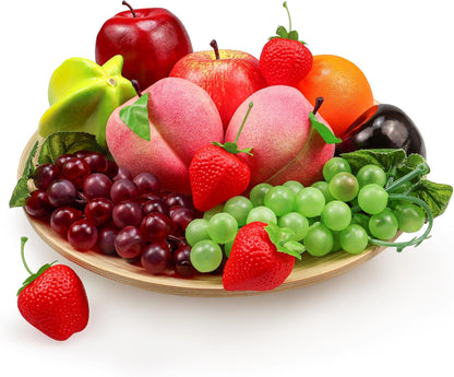 Fake Fruits Pack, Artificial Fruits Decoration Lifelike Fake Mixture Fruits for Home Decor, Simulation Faux Fruit Prop for Photoshoot, Artificial Apples Peaches Grapes Strawberries, 13 Pieces/Set