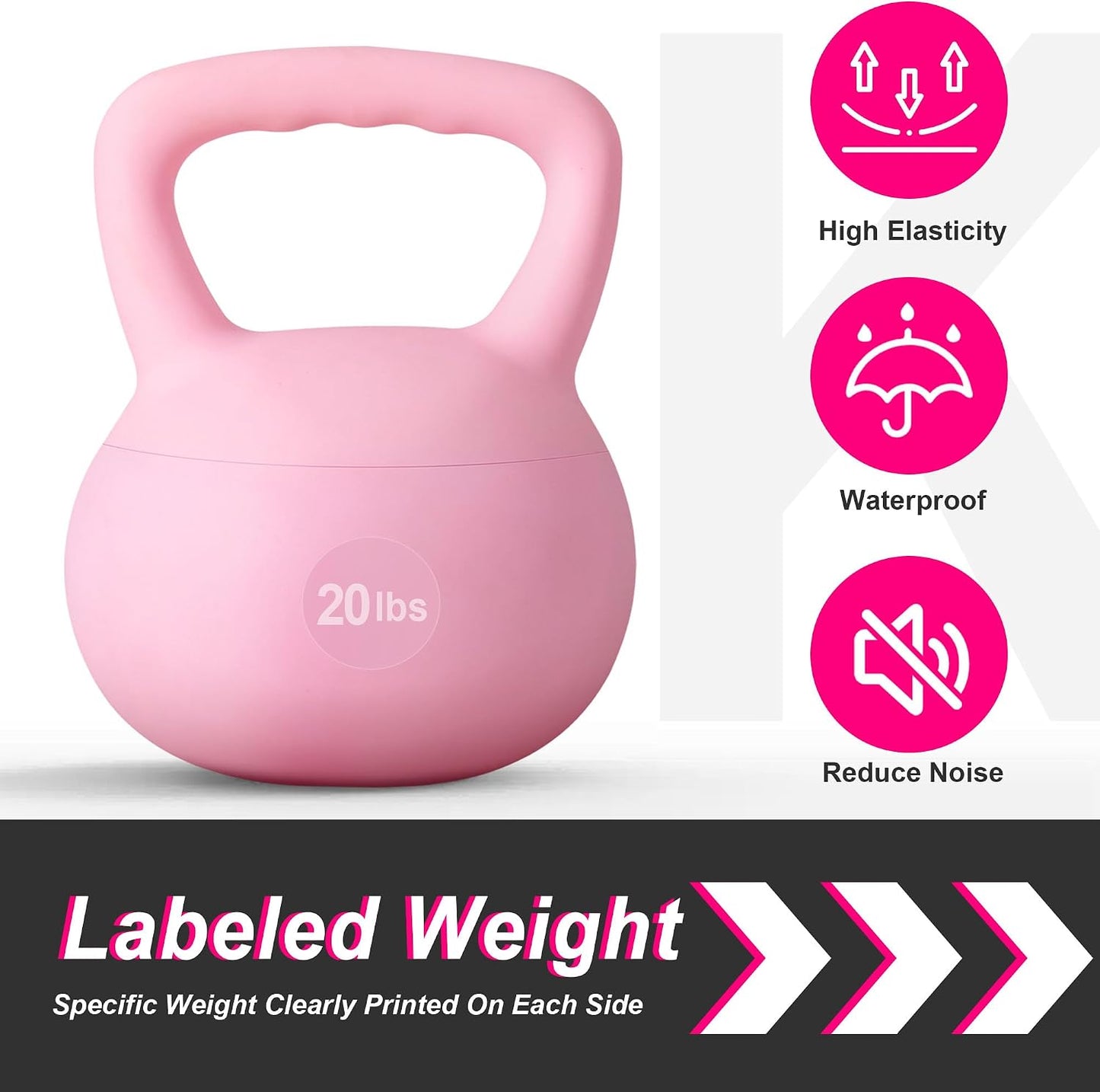 soges PVC One-Piece Kettlebell with Wide Handles, Strength Training Kettlebells 5lb to 35lb Optional for Women of Different Levels, Iron Sand Filled Soft Kettlebell