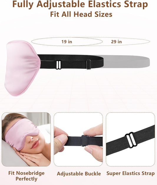 Silk Sleep Mask for Women - 100% Blackout, Super Soft Eye Mask for Side Sleepers, Sleeping Mask with Adjustable Strap, Pink Scrunchies for Women, with Travel Pouch