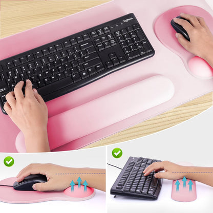 Boutilon Mouse Pad Set,Desk Writing Pad with Wrist Rest, Ergonomic Wrist Support Mouse Pad, Keyboard Wrist Rest, Cup Coaster for Gaming Working Home Office (Rose Pink)