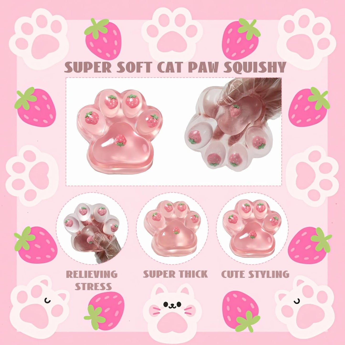 Large Cat Paw Taba Squishy Squeeze Toys 5-inch Pink Fufu Squishy with Plastic Gloves Sensory Stress Relief Fidget Toys for Party Favors Sensory Anxiety Toys for Adults