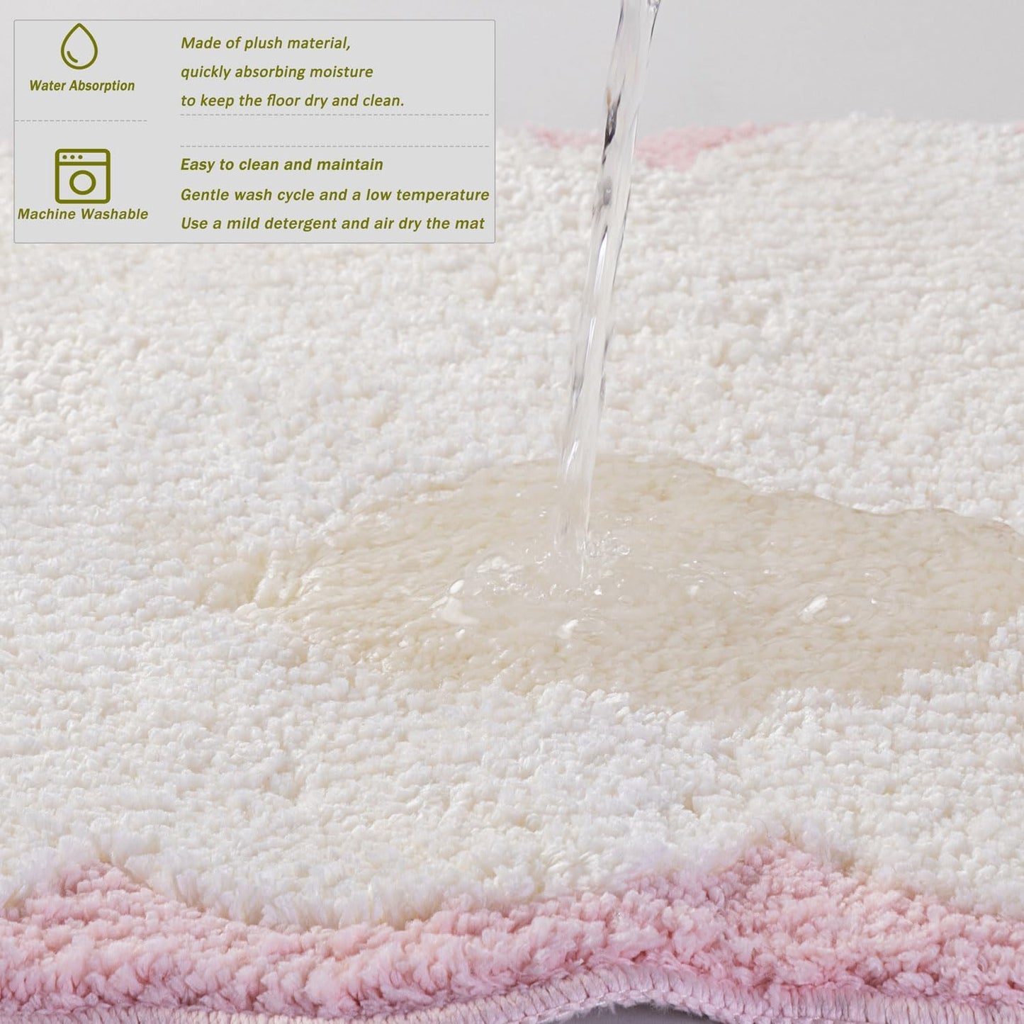 Urltmaji Scalloped Bathroom Rugs Sets 3 Piece, Non-Slip Cute Bath Mat with U-Shaped Contour Quick Dry Absorbent Plush Microfiber Pink Toilet Mats Fun Machine Washable Bath Rug for Sink Tub Shower