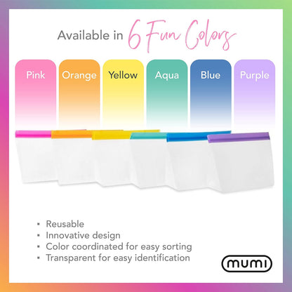 MUMI Piccolo Reusable Zip Up Bags – Set of 3 Silicone Ziplock Bag | Reusable Ziploc Bags for Food Storage, Freezer, & Snacks | BPA-Free Airtight Silicone Storage Bag for Travel & Meal Prep - Pink