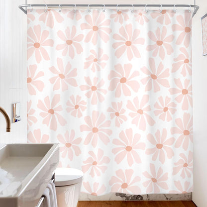 Riyidecor Blush Pink Floral Shower Curtain Cute Daisy Kids Boho Spring Flower Girly Girls Retro Y2K Lovely Pastel 72Wx72H Inch Aesthetic Fabric Decor Bathroom Polyester Waterproof 12 Pack Hooks