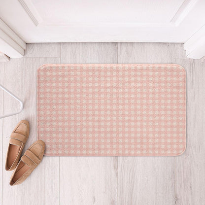 Manfei Pink Gingham Bath Mats Geometric Grid Plaid Bathroom Mats Rugs,Modern Aesthetic Checkered Bath Carpets,Kids Boys Girls Room Decor,Non Slip Absorbent Plush Floor Rugs, 16Wx24L Inches