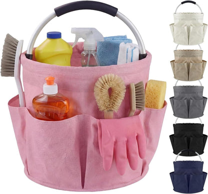 17L Foldable Cleaning Caddy with Handled - Heavy Duty Oxford Fabric Storage Bucket, Portable Organizer for Home, Garden, Beach & Picnic(Pink)