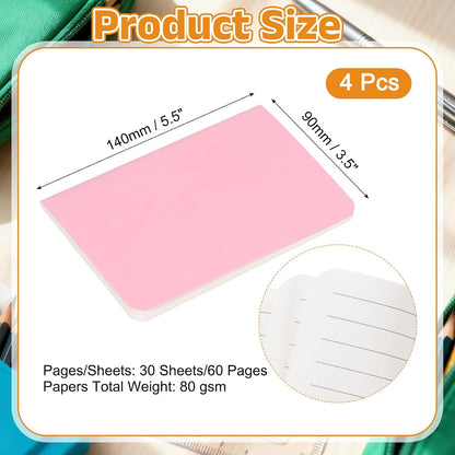 PATIKIL 4 Pack A6 Notebook, A6 Journal Mini Notebook Pocket Kraft Memo Notepads Lined Sketchbook Small 3.5x5.5 Inch 30 Sheets for Men Women Office Supplies Purse Travelers, Pink