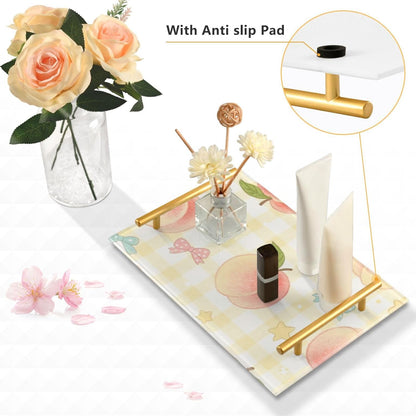 Cute Pink Peaches Decorative Lunch Tray with Handles Rectangular Serving Tray for Jewelry Perfume for Coffee Tables, Office