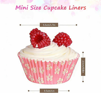 Pink Floral Mini Cupcake Liners 400 Count Colorful Paper Baking Cups Food Grade Disposable Cupcake Wrappers Bright Colors Muffin Cups for Wedding Birthday Tea Party Baking Supplies