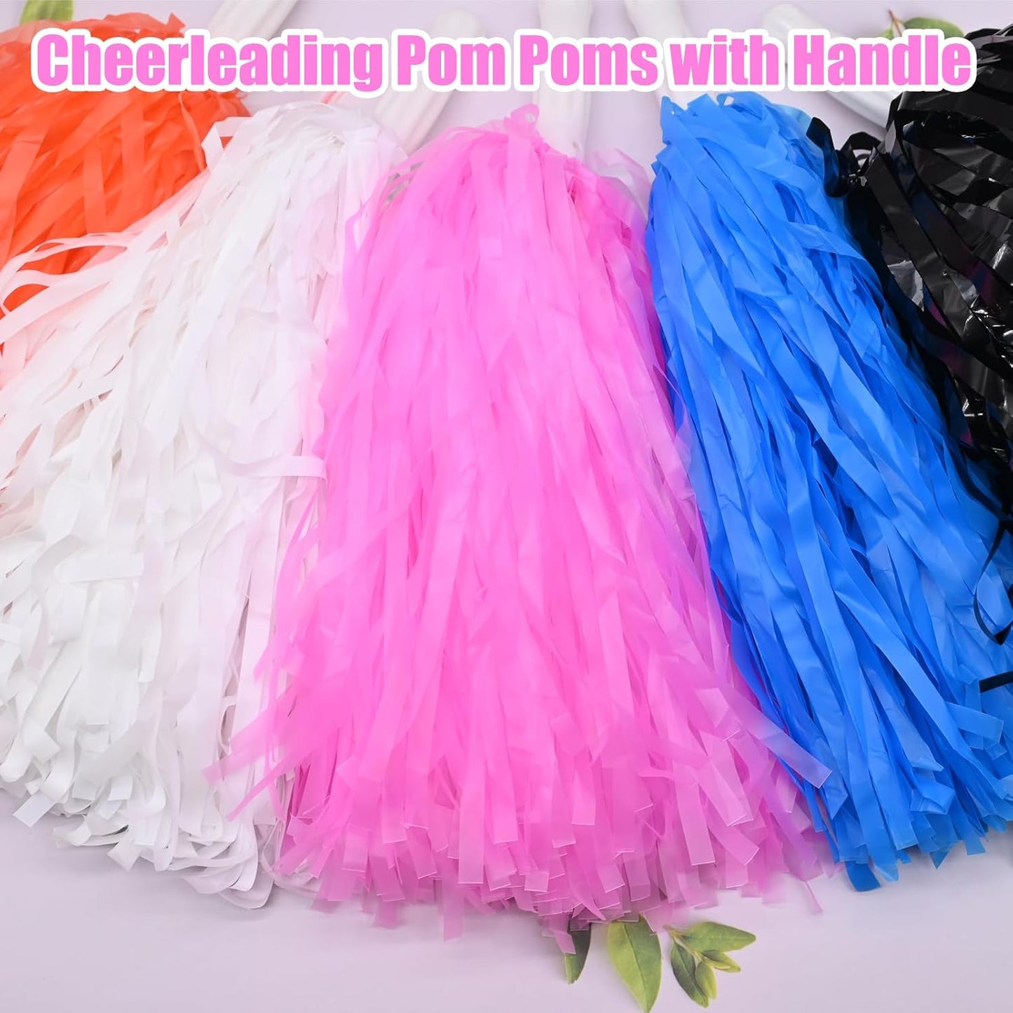 2 Pcs Cheerleading Pom Poms with Handle for Girl Team Spirit Sports Games Dance Outfit (Pink Matte)