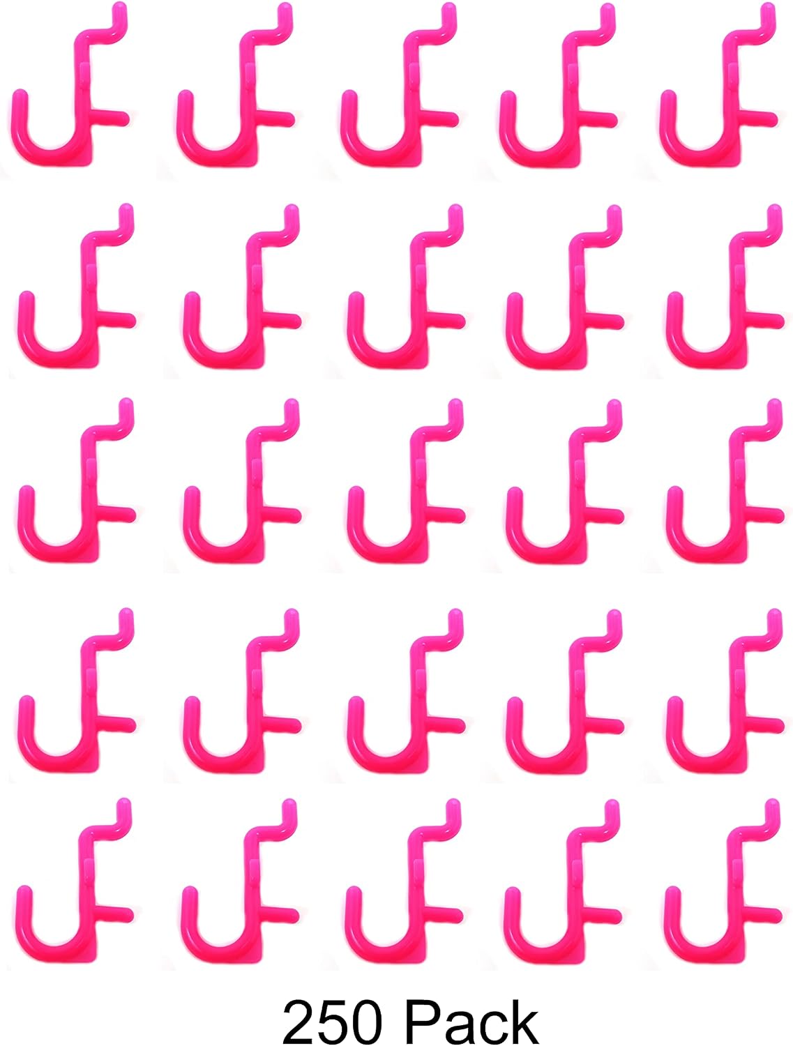 JSP Manufacturing Pegboard Hooks Non-Locking Plastic J Style Hook | Garage Tool Storage Craft Hooks Pegboard Accessories (250, Pink)