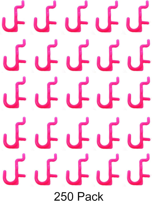 JSP Manufacturing Pegboard Hooks Non-Locking Plastic J Style Hook | Garage Tool Storage Craft Hooks Pegboard Accessories (250, Pink)