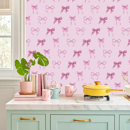 RUSPEPA Peel and Stick Wallpaper, 17.3 Inch x 6.5 Feet, Pink Bow Design Self Adhesive Removable Wallpaper Decorative Waterproof Contact Paper for Cabinets, Walls