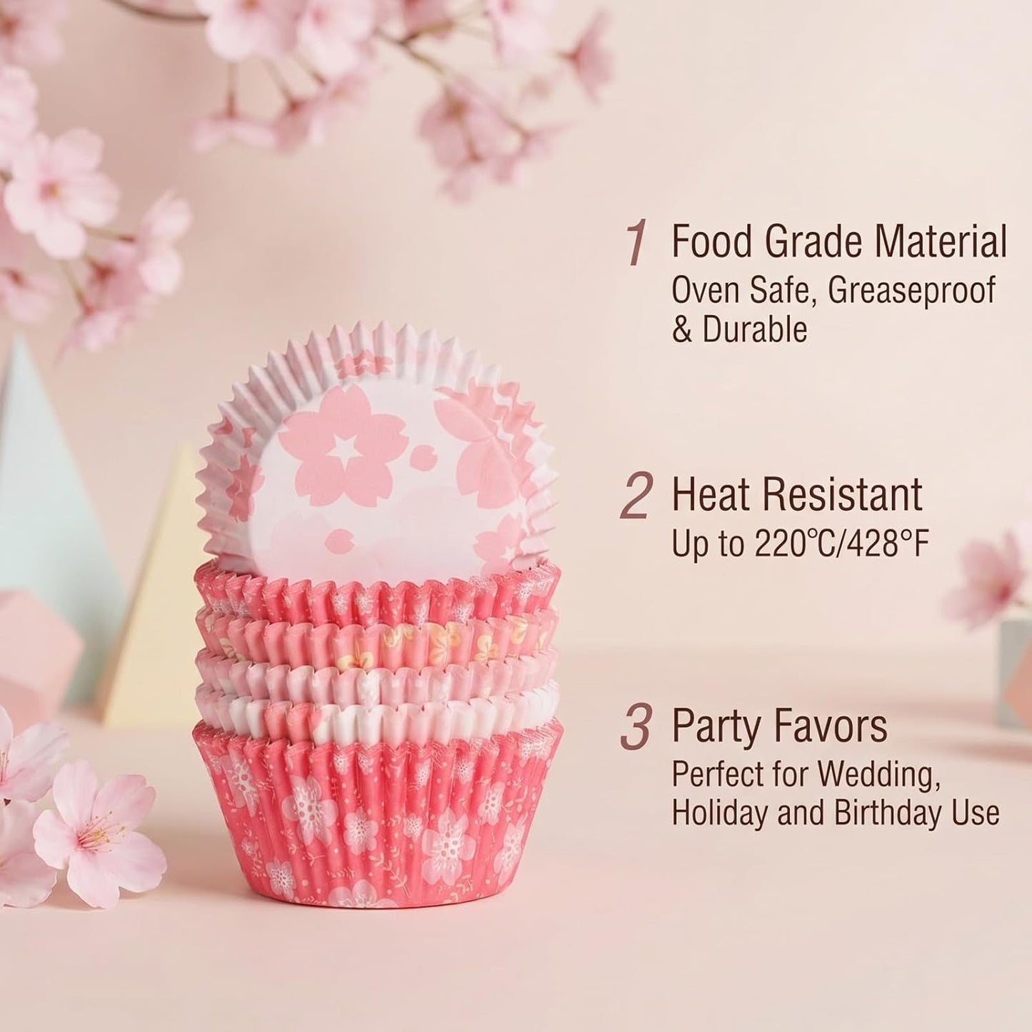 100 Pack Cupcake Liners Pink Cute Cupcake Liners Pink Floral Cupcakes Wrappers for Birthday Tea Themed Party Decor