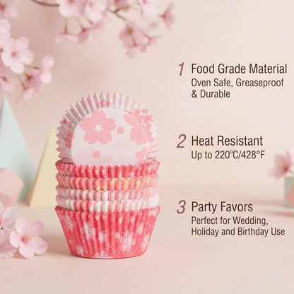 100 Pack Cupcake Liners Pink Cute Cupcake Liners Pink Floral Cupcakes Wrappers for Birthday Tea Themed Party Decor