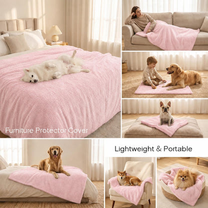 Waterproof Pink Dog Blanket Reversible Sherpa Fluffy Calming Pet Blankets Bed Cover for Puppy Leakproof Sofa Couch Throw Covers Cat-L-57x65in